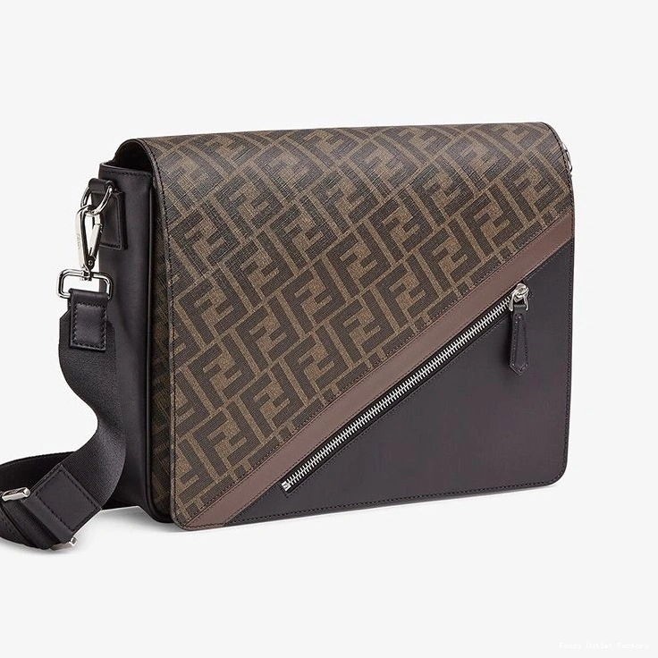 Cheap HOT Motif In Messenger Fabric Fendi FF Large Bag Brown 0818